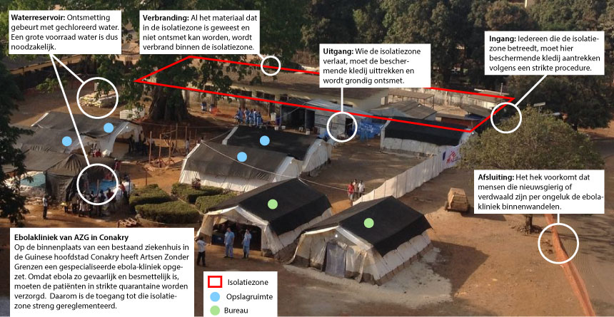 De speciale kliniek voor ebola die AZG heeft opgezet in de Guinese hoofdstad Conakry.
