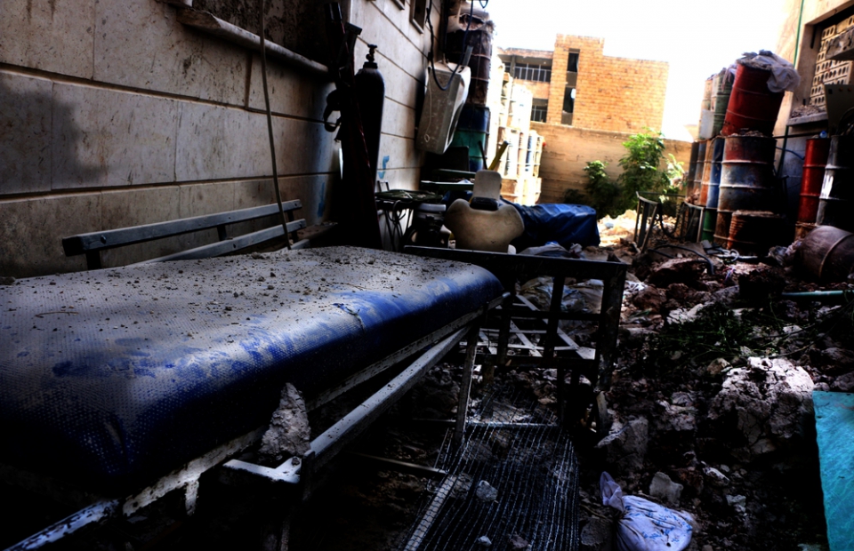 Ruïnes van een ziekenhuis in Oost-Aleppo.